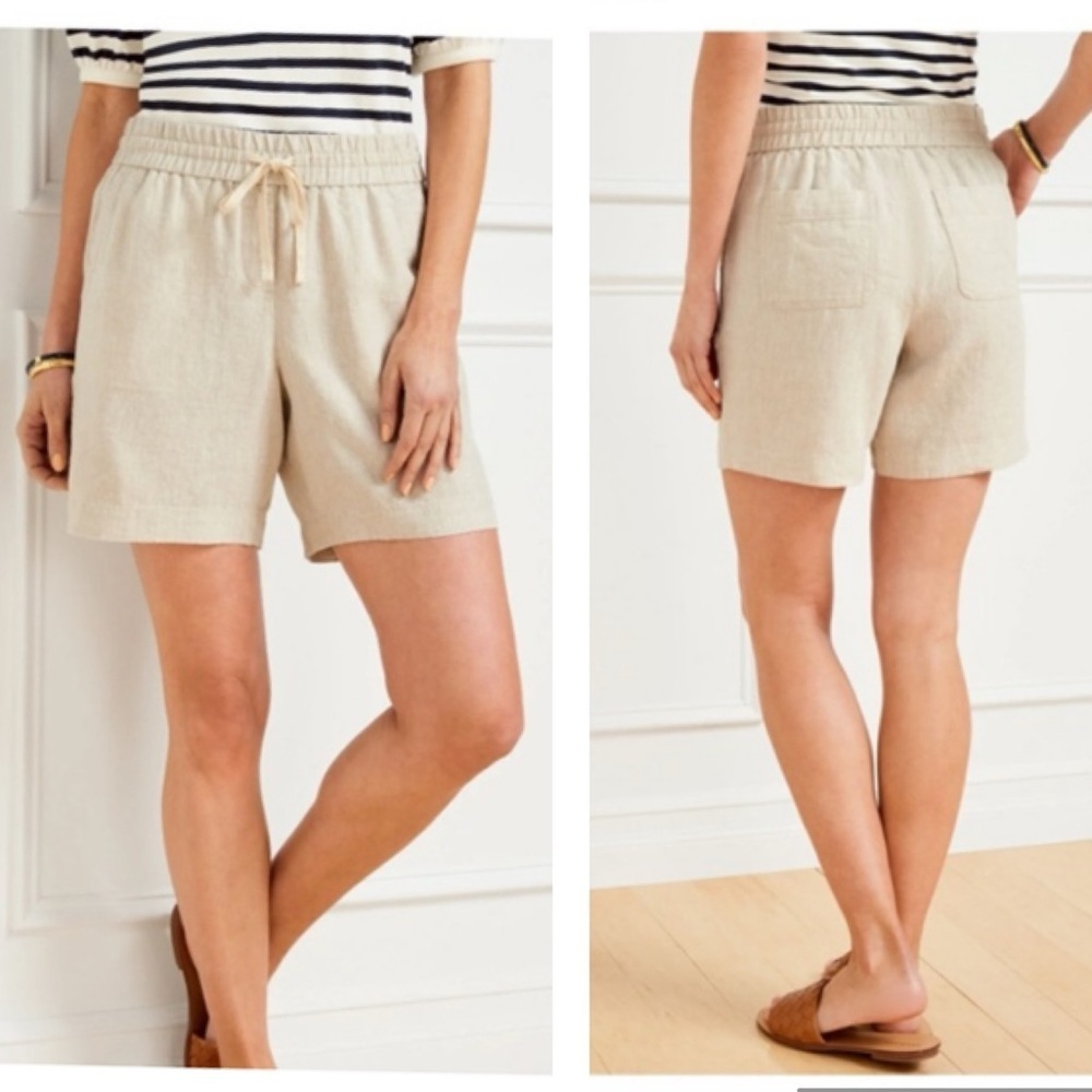 Talbots tan beige linen cotton blend elastic drawstring shorts sz 16W classic